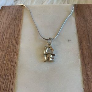 925 Solid Sterling Silver Snack Chain Necklace with Love Pendant Love Necklace